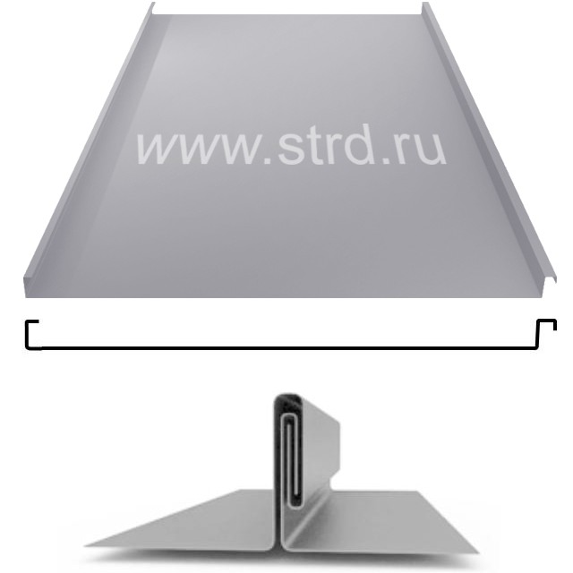 Фальцевая панель Grand Line фальц двойной стоячий 625/550мм Полиэстер 0.45мм RAL 7004 (серый)