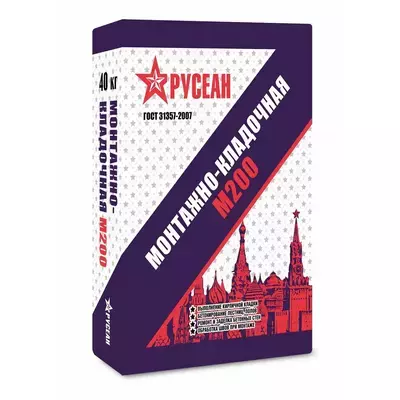 Кладочная смесь цементная М200 Русеан монтажно-кладочная серый 40кг