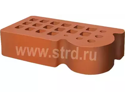 Кирпич облицовочный пустотелый фасонный КФ-3 Красный гладкий 250*120*65мм утолщенная стенка 20мм М150кг/см2 М175кг/см2 Железногорск