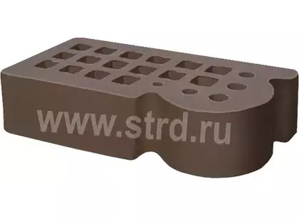 Кирпич облицовочный пустотелый фасонный КФ-3 Темно-коричневый гладкий 250*120*65мм утолщенная стенка 20мм М175кг/см2 М150кг/см2 Железногорск