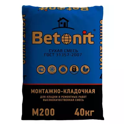 Кладочная смесь цементная М200 Betonit монтажно-кладочная ГОСТ серый 40кг