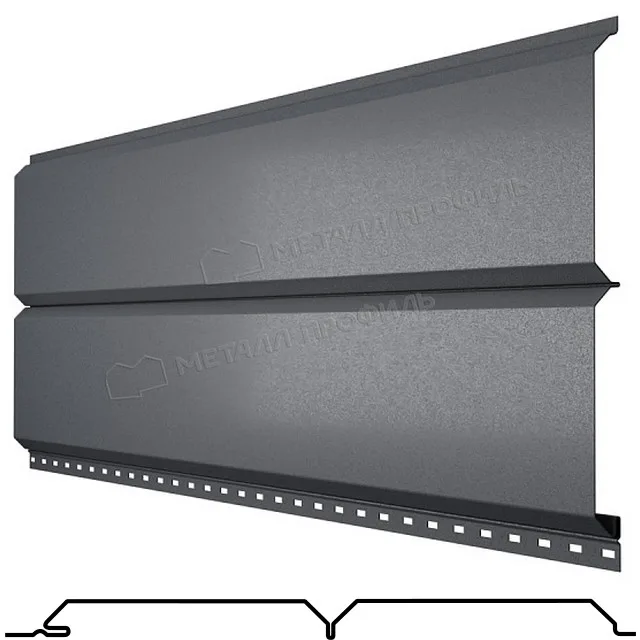 Софит двойной сплошной Lбрус сталь 0.5мм PureTech Mat 240мм RAL 7024 (серый) Металл Профиль