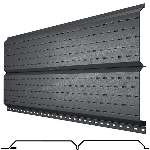 Софит двойной, перфорированный Lбрус сталь 0.5мм PureTech Mat 240мм RAL 7024 (серый) Металл Профиль