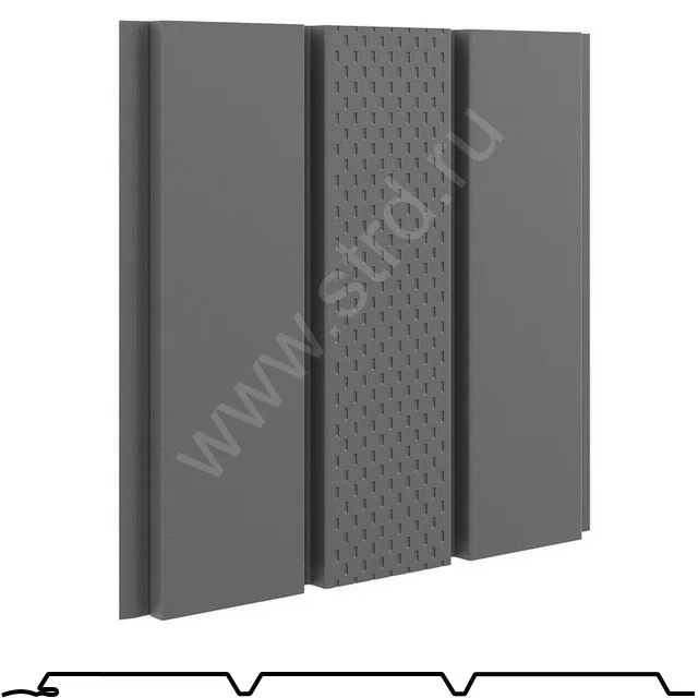 Софит тройной, центральная перфорация сталь 0.5мм PU matt 2400мм 303мм RAL 7024 (серый) Aquasystem