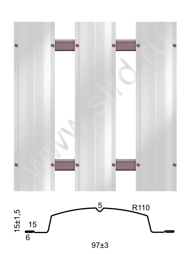 Штакетник металлический Полукруглый Bordex thin прямой 0.097м 0.35мм Полиэстер RAL 9003 (белый) SteelX