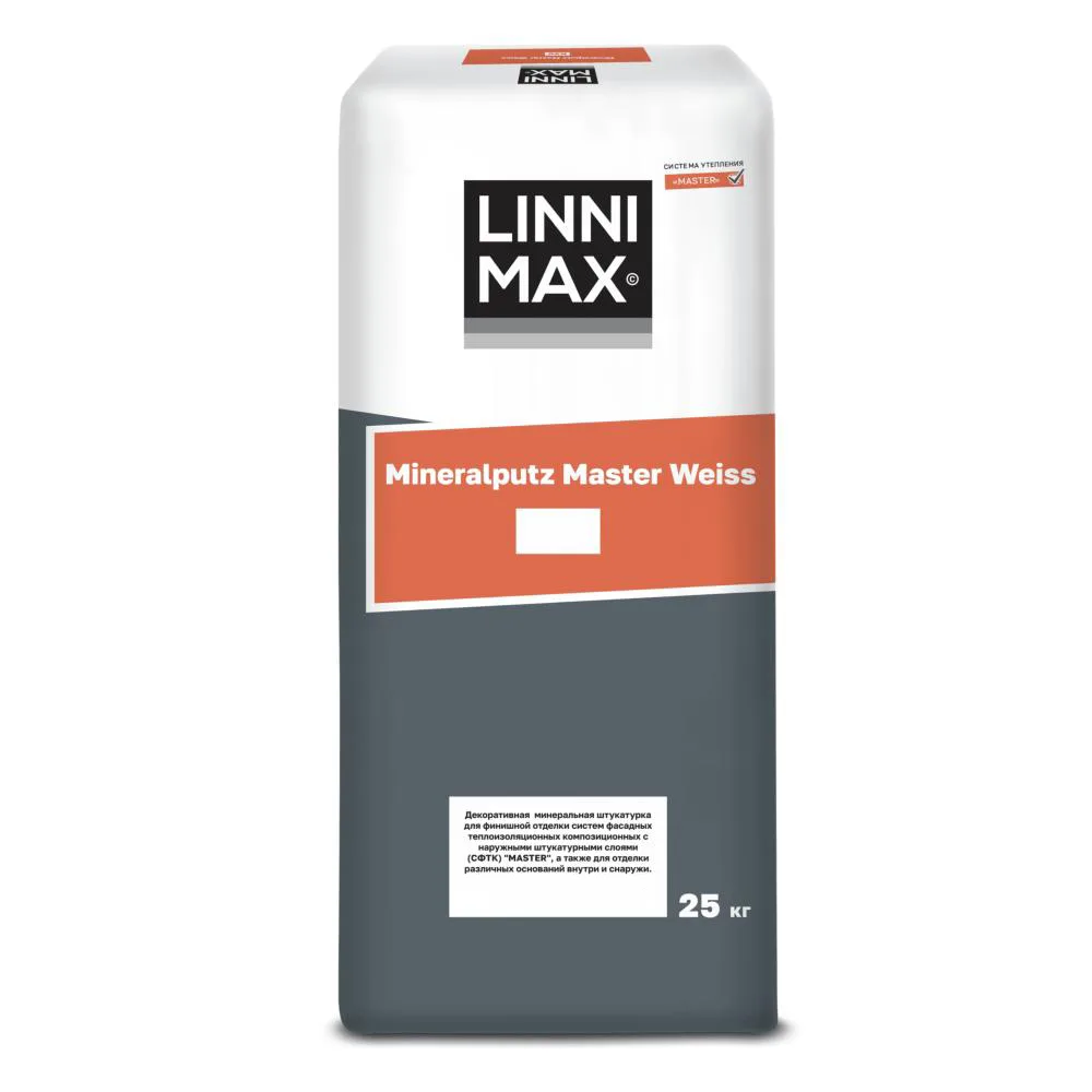 Декоративная штукатурка цементная Linnimax Mineralputz Master Weiss / Минералпутц Мастер Вайс К15 белый 25кг