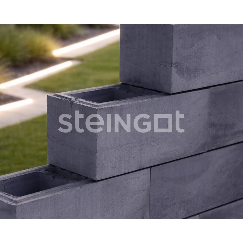 Блок заборный бетонный Steingot 3-пустотный 500*200*200 В30 Графитовый камень (Stein Black)